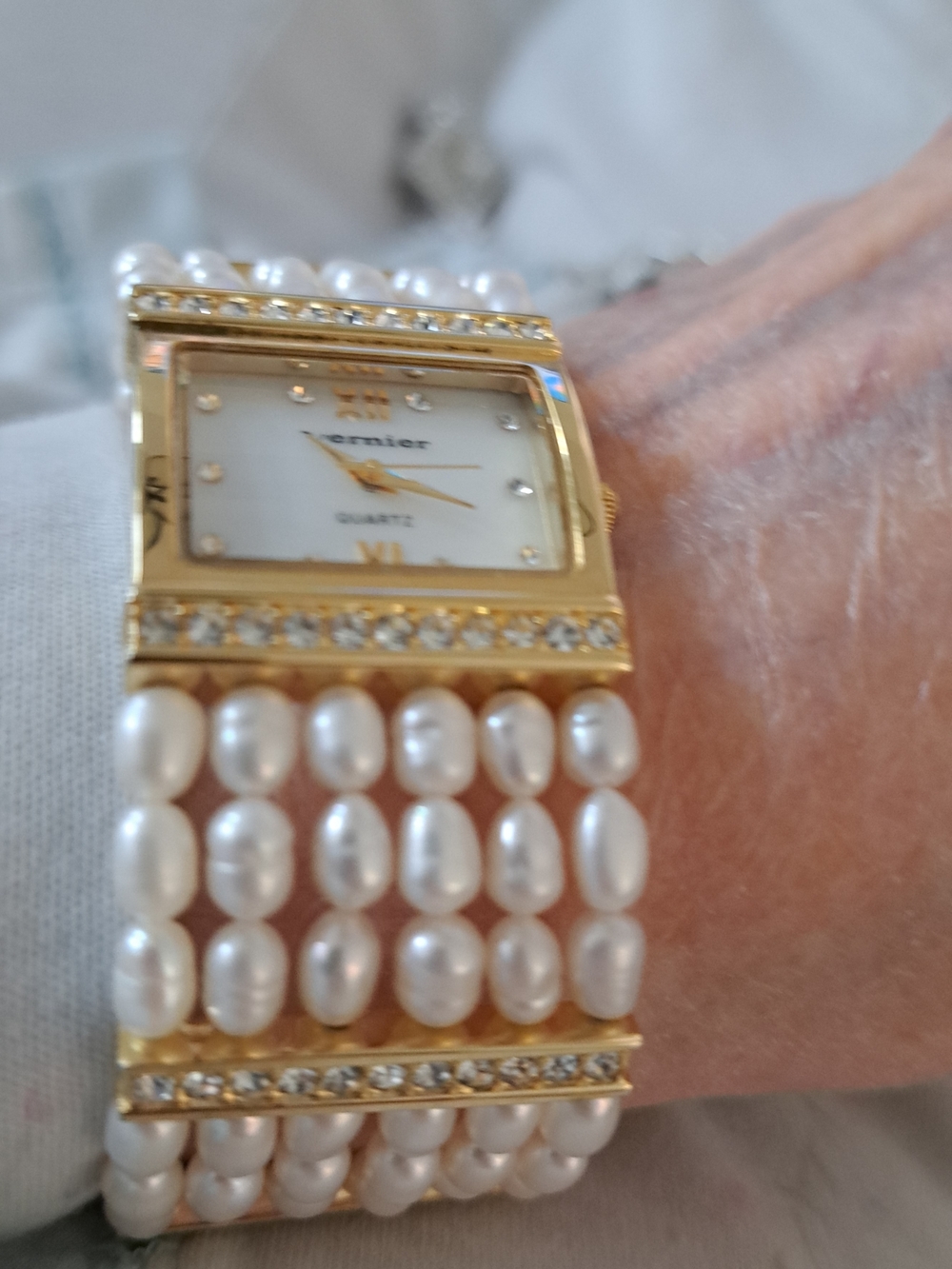 Pearl Bead Gold-Tone Quartz Watch